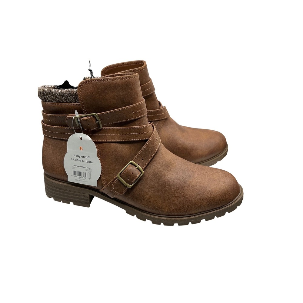 Wonder Nation Girls Cognac Brown Sweater Knit Ankle Boots Size 6 Side Zip New - Picture 2 of 3